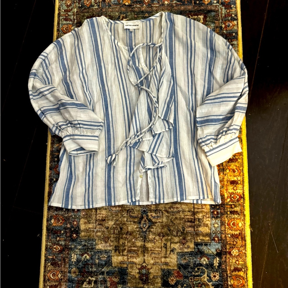 Antik Batik Blue and White Ruffle Blouse